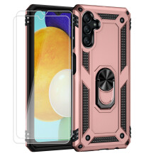Aggxpf Kompatible Handyhülle & Displayschutzfolie aus gehärtetem Glas mit Metallringständer für Samsung A54 – Roségold