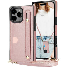 CCSmall iPhone 16 Pro Hülle – Umhängetasche mit Kartenfach, verstellbarem Riemen, Handschlaufe und Ständer – KB Rose