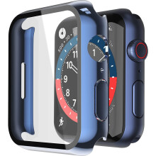 XiHAMA hårt PC-skal med härdat glasskydd kompatibelt med Apple Watch Series 9, 8, 7, Ultra