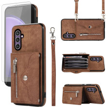 Handyhülle für Samsung Galaxy S23FE5G – Brieftaschenhülle, HD-Displayschutzfolie, Handschlaufe, Kartenhalter & Ständer