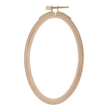 Broderiring i naturlig bøgetræ, oval stingring til praktisk syning, håndlavet - træ, 16 cm - 13,7 cm