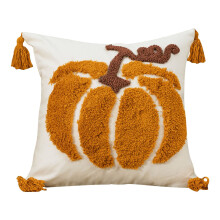 Housse de coussin citrouille brodée à la main, toile 45 x 45 cm, décoration automne/Thanksgiving, style champêtre, tissu tissé rustique