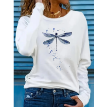 Trendiges Damen-Langarmshirt mit Libellenmotiv – Lässiges Basic-Top für Herbst und Winter, Größe M