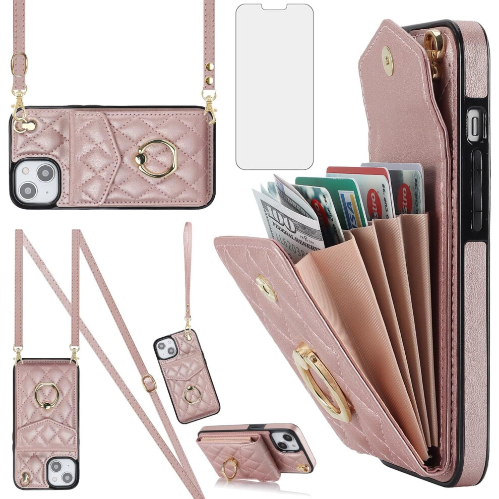 Iphone 13 6.1" Wallet Case With Tempered Glass, Wrist Strap, Ring, Rfid Blocking Card Holder Â Compatible With Iphone 13 5G 9028731231297
