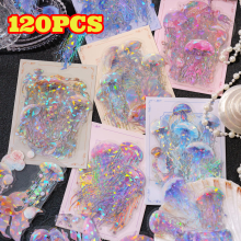 120 st holografiska glittermanetklistermärken, genomskinliga havsdjursklistermärken för scrapbooking, skräpjournal, korttillverkning