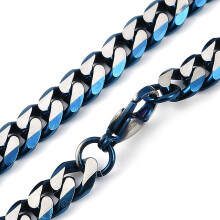 Cubaanse schakelketting voor heren, 304 roestvrij staal, blauw mat.