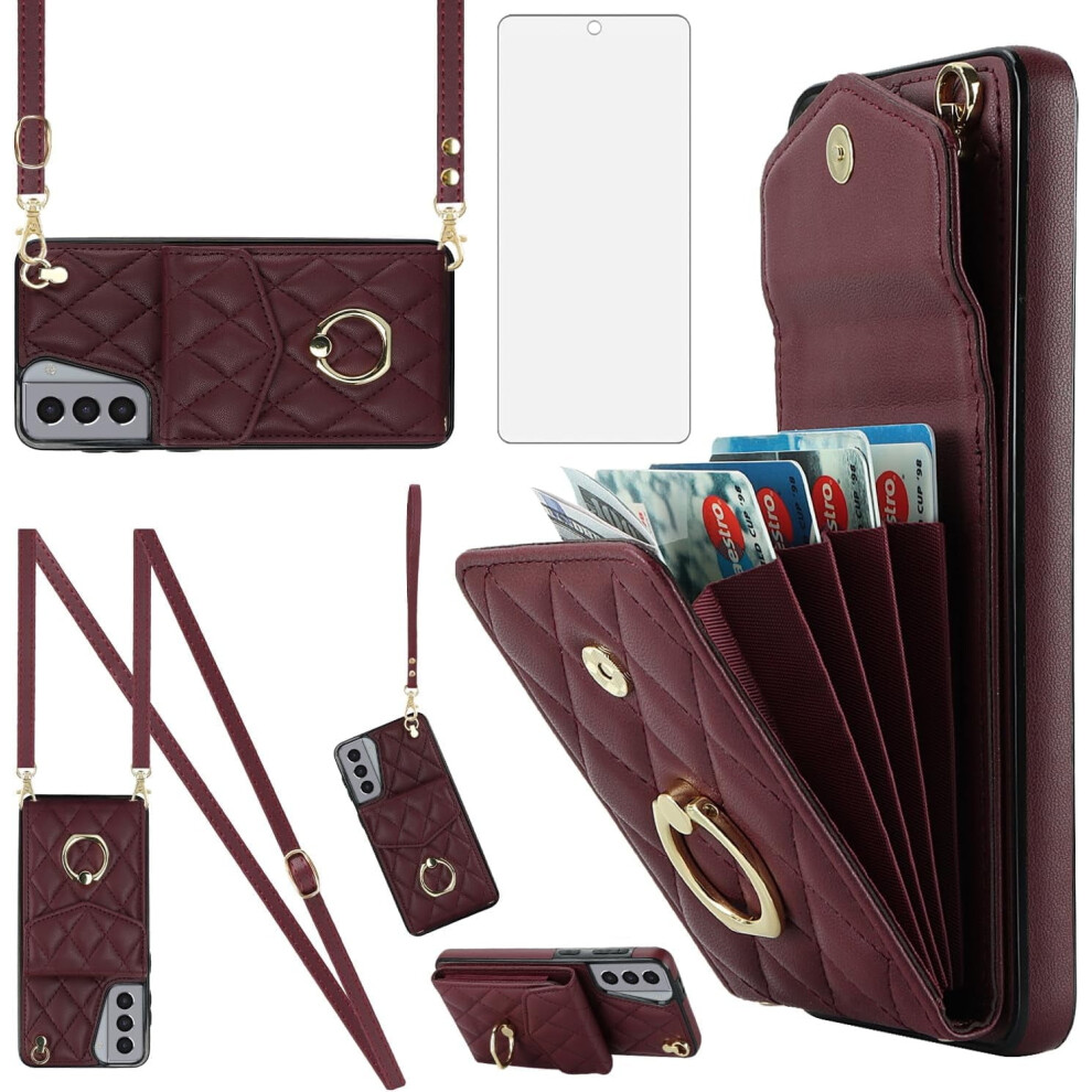Galaxy S21+ 5G Phone Case Â Wallet Cover With Tempered Glass, Crossbody Ring, Rfid-Blocking Card Holder Â Compatible With S21 Plus S21+ 5G 9028731231341