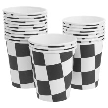 30 vasos de papel con temática de carreras, vasos para beber, tazas de té para fiestas de carreras, vasos a cuadros, vajilla festiva de papel para