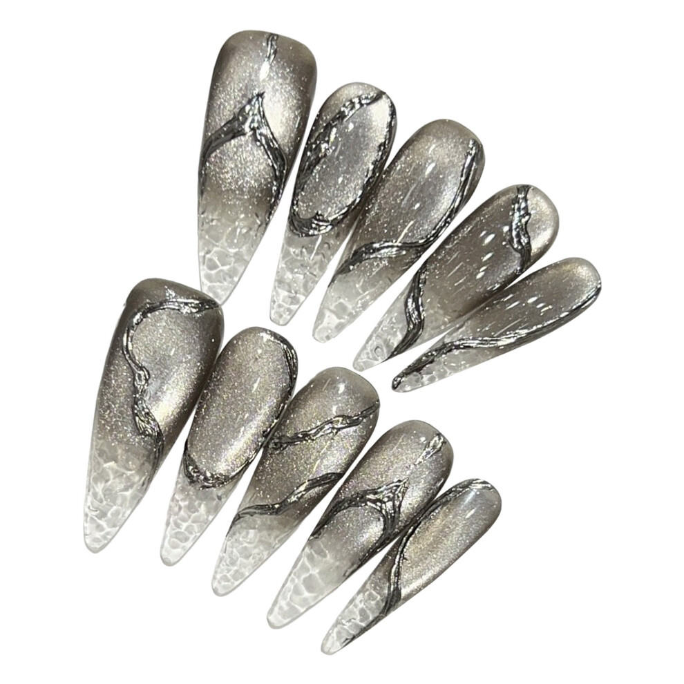Creation-3C (Xs) French Cat Eyes Resin Nails, Unbreakable & Stylish