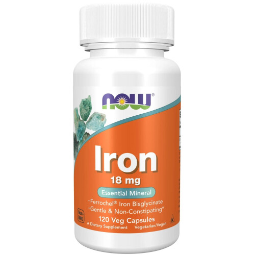 NOW Foods NOW Iron 18mg 120 Veg Caps Energy Brain Support