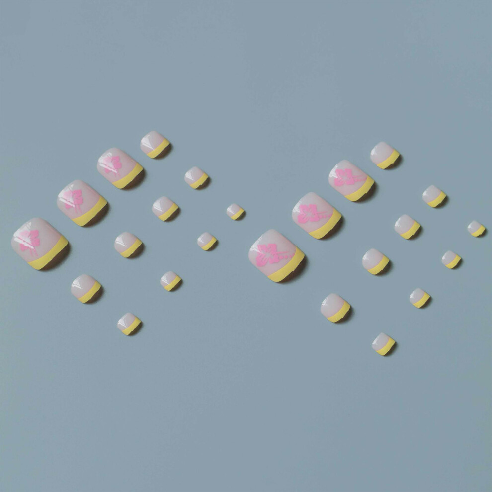 Reach-Tools Yellow 24Pcs French Press-On Nails, Waterproof & Long-Lasting