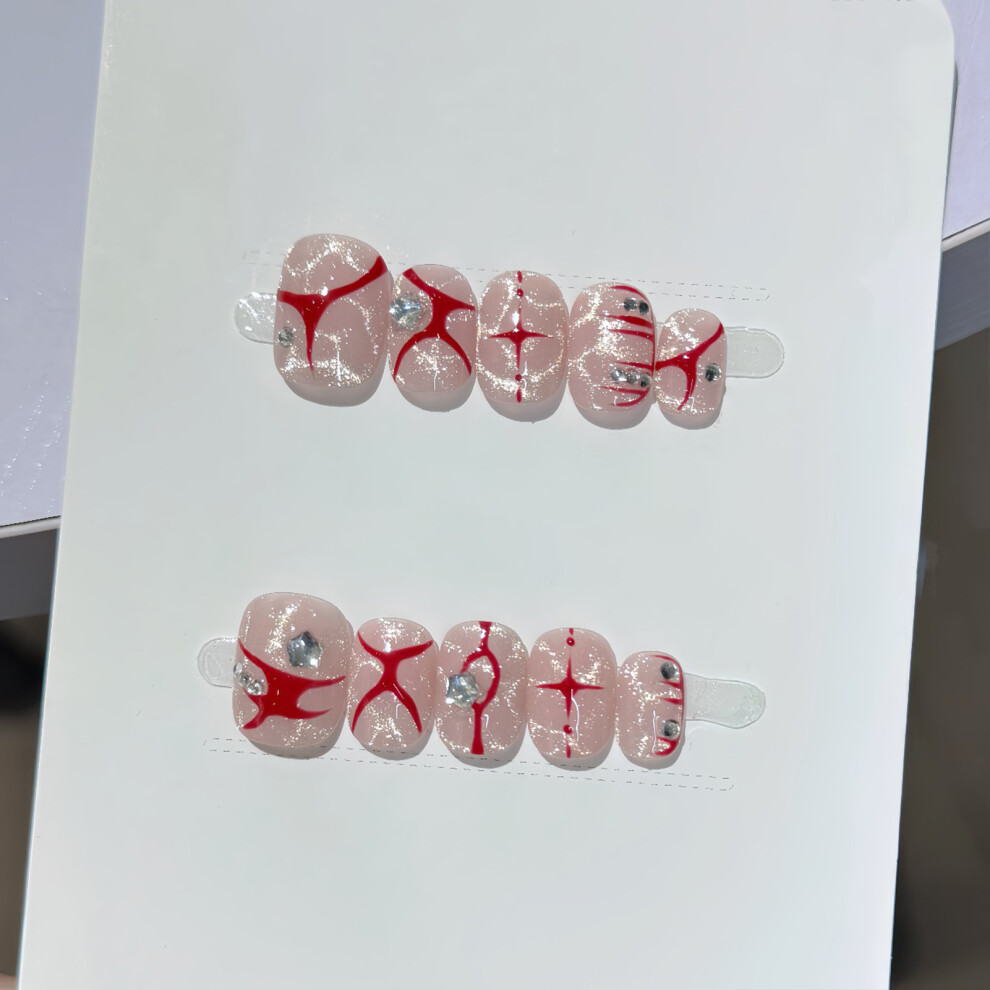 Roc-Electron (Xs) 10Pcs Pink Rhinestone Press On Nails Halloween