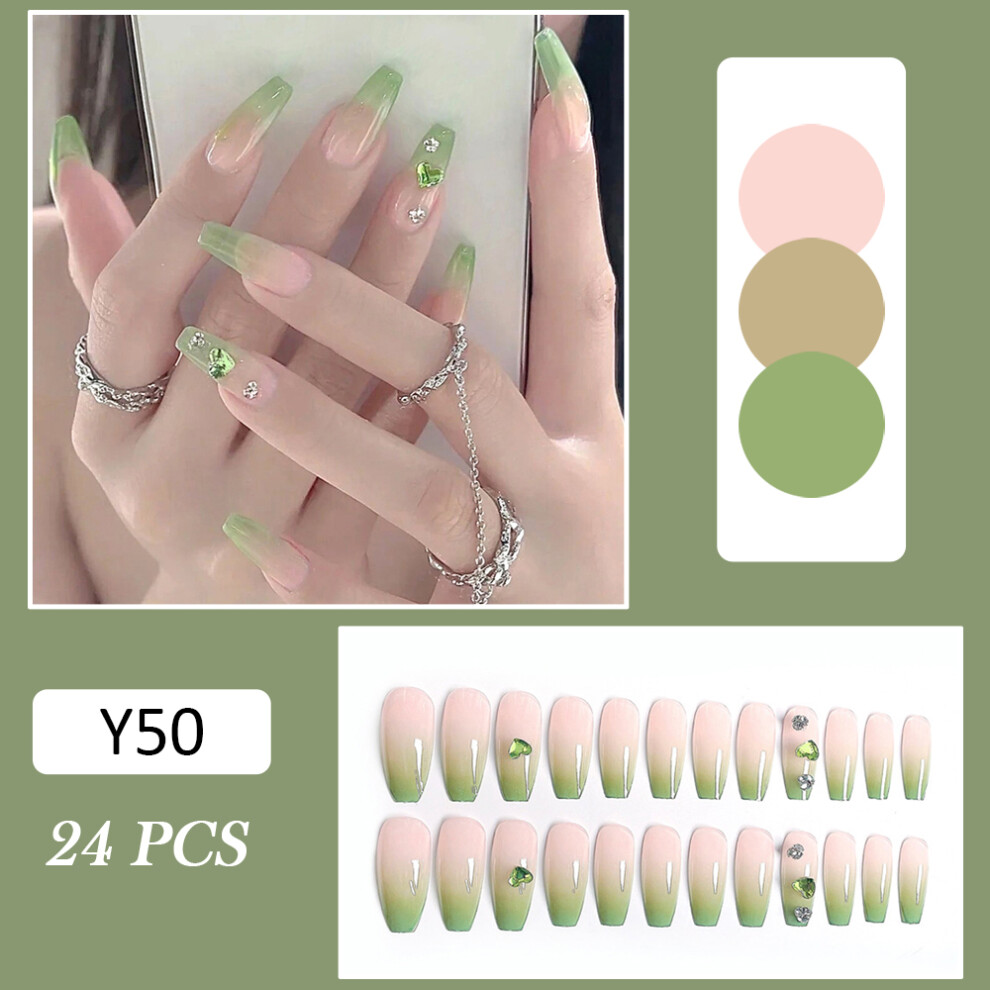 Roc-Electron (Standard) Green Gradient Square Fake Nails - Chip & Smudge Proof