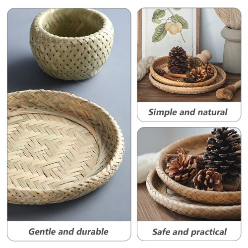 MLINS Extra Large Wicker Baskets Fruit Bowl Storage Disc Natural Household 1