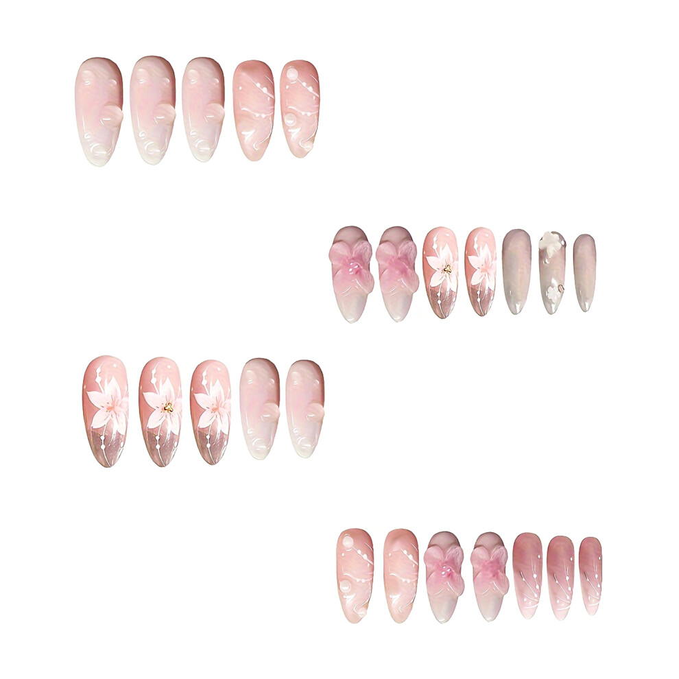 Roc-Electron Floral Almond Fake Nails - Easy Wear, No Split