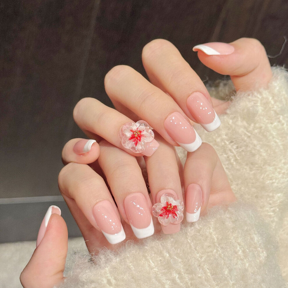 Roc-Electron (Xs) 10Pcs French Floral Press-On Nails