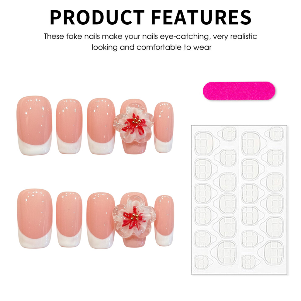 Roc-Electron (L) 10Pcs French Floral Press-On Nails