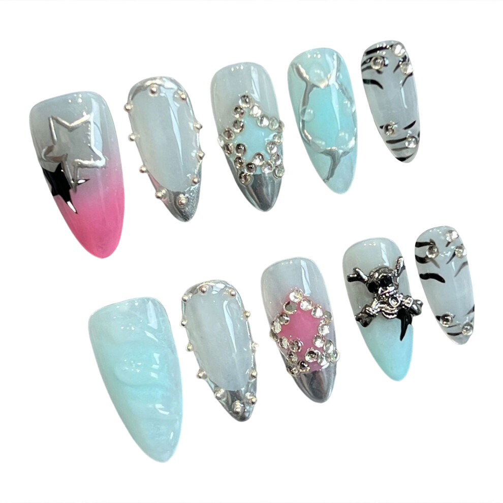 Roc-Electron (M) Rhinestone Punk False Nails For Diy & Salon