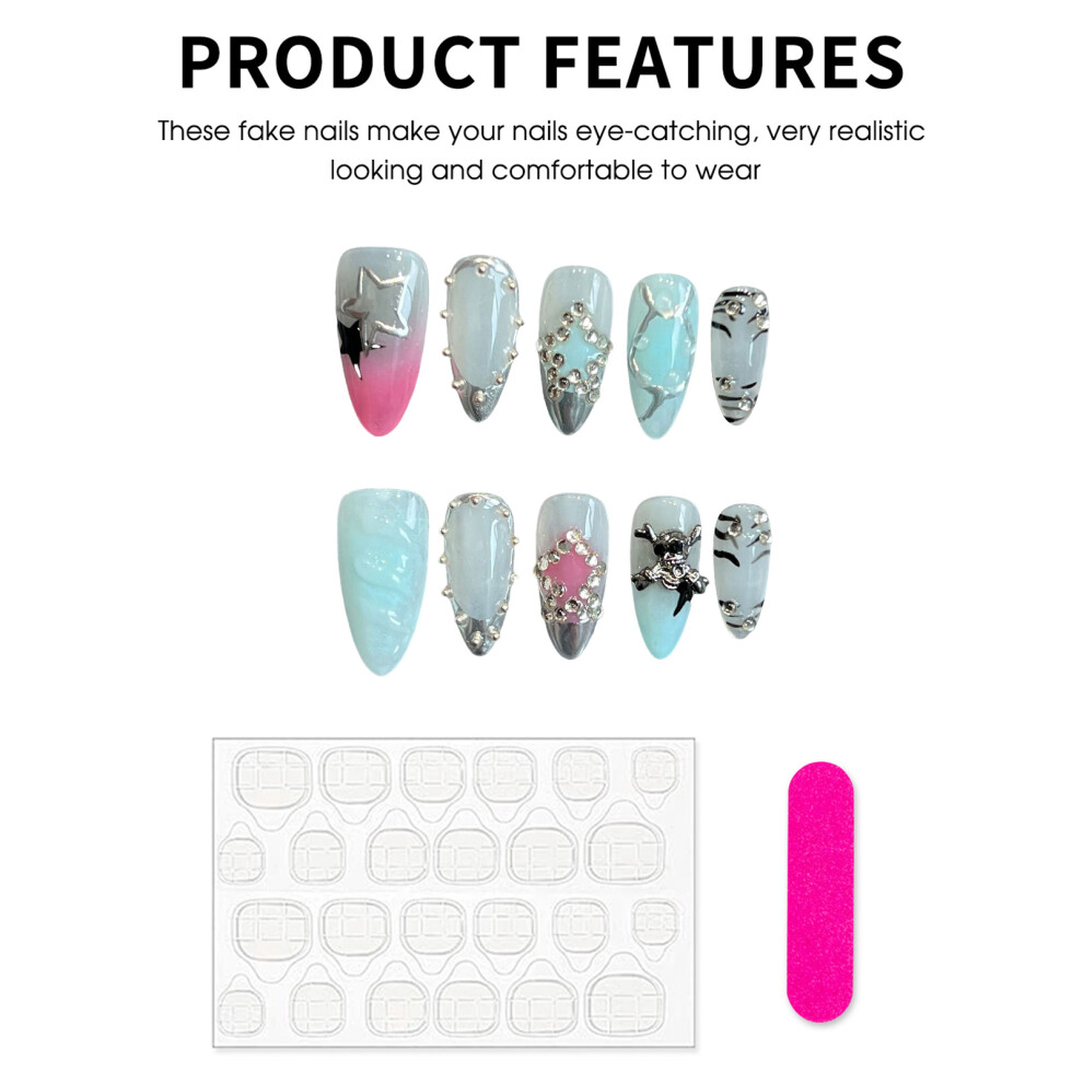 Roc-Electron (Xs) Rhinestone Punk False Nails For Diy & Salon