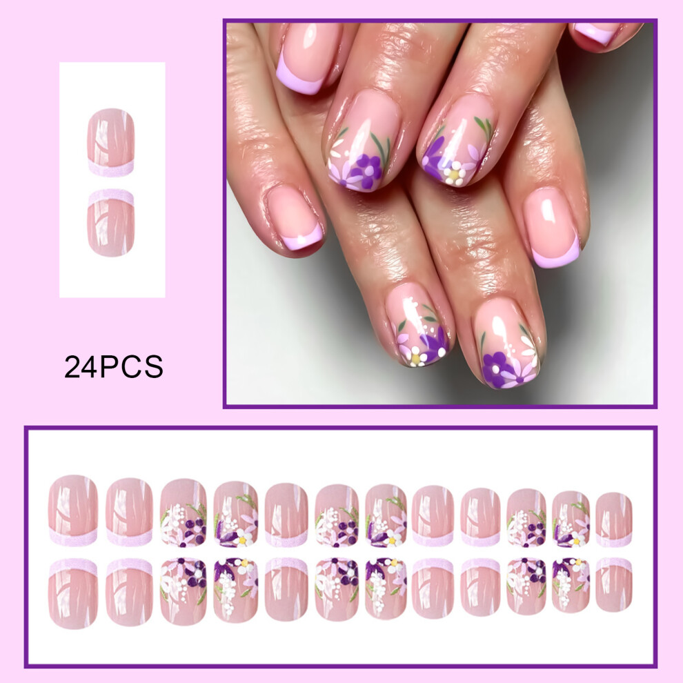 Hue-Grain Mauve Tip Fake Nails, Short Square For Women
