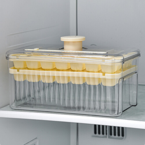 Ice Cube Tray Set with Lid and Bin - Includes 28 Square Ice Cube Molds, Ice Scoop, Easy Release, Space-Saving Ice Cube Storage Container 2