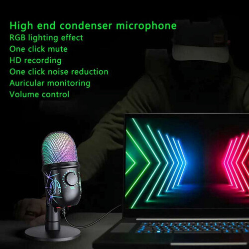 Microfon condensator USB RGB, metalic, multicolor 2