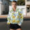 Women's Half-Zip Cropped Sweatshirt with Sunflower Leaf 3