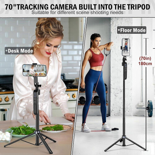 Treppiede con tracciamento automatico del volto, rotazione a 360 gradi con supporto, compatibile con Android e iPhone, supporto con telecomando e con 1