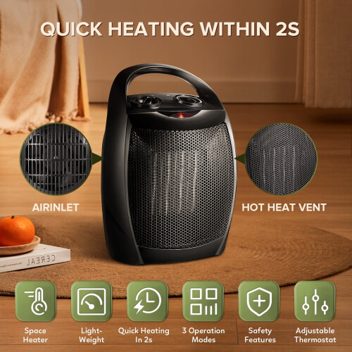 Συμπαγής θερμαντήρας χώρου 1500W/750W με θερμοστάτη - Φορητός κεραμικός ανεμιστήρας 1