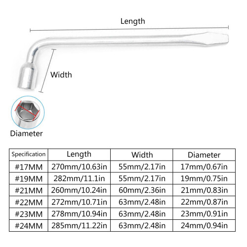 Reserveradschlüssel L-Typ 17 19 21 22 23 24 mm 2