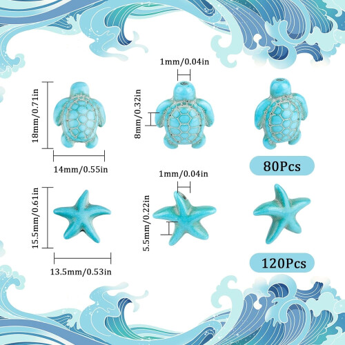 Turtle Beads Blue Starfish Charms Synthetic Turquoise 200 1