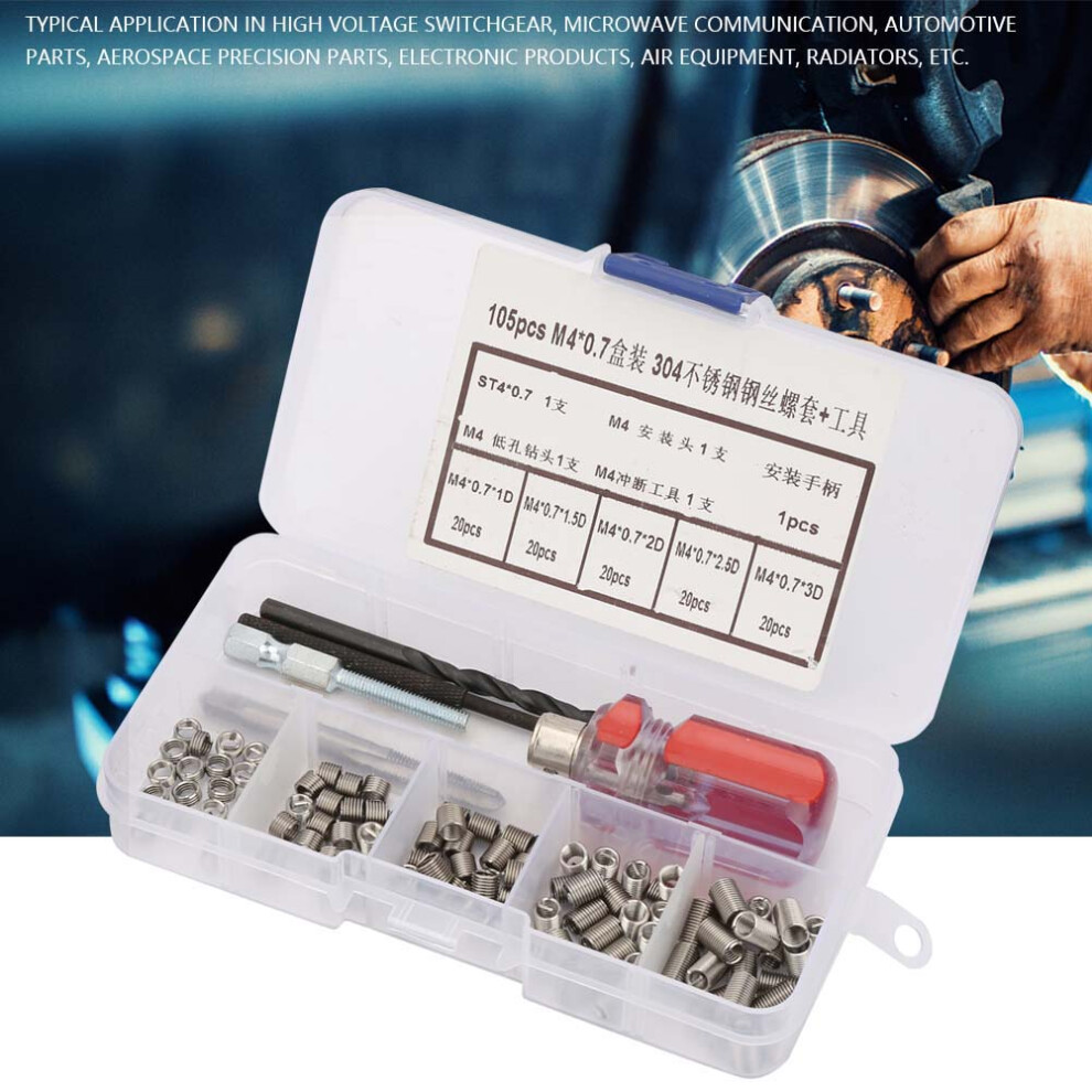 105Pcs Thread Repair Kit Stainless Steel M4 Insert