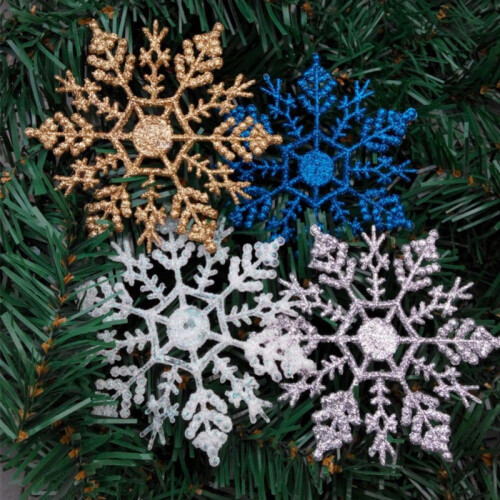 White Snowflake Ornaments Plastic Glitter 12 pcs 2