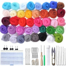 Needle Felting Starter Kit 40 Colours Wool Roving Set and Needle Felting Tools for Hand Spinning DIY Craft Projects, Wool Felting Kit for Beginners Ad