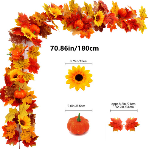 Pumpkin and Maple Fall Garland Yellow 5.9 ft 2