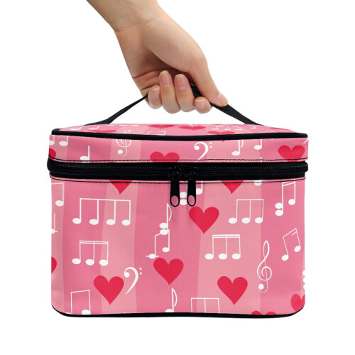 Φορητή θήκη για πινέλα καλλυντικών Music Note Heart από πολυεστέρα με φερμουάρ, λαβή και 2