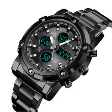 Vielseitige Herrenuhr aus Edelstahl für Business, 48 mm Zifferblatt, 30 m Wasserfest, Schwarz + Schwarz