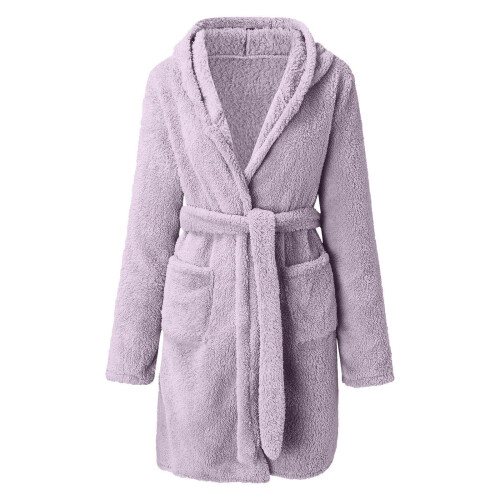 Women's Hooded Flannel Bathrobe Lightweight Soft Short 2