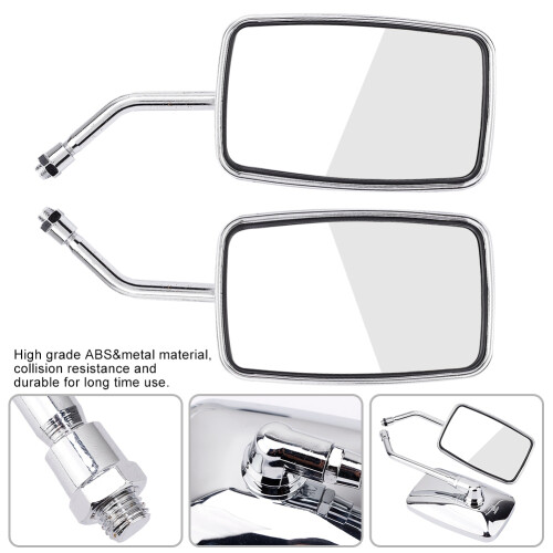 2Pcs Chrome Square Motorcycle Rearview Mirrors, Universal Fit