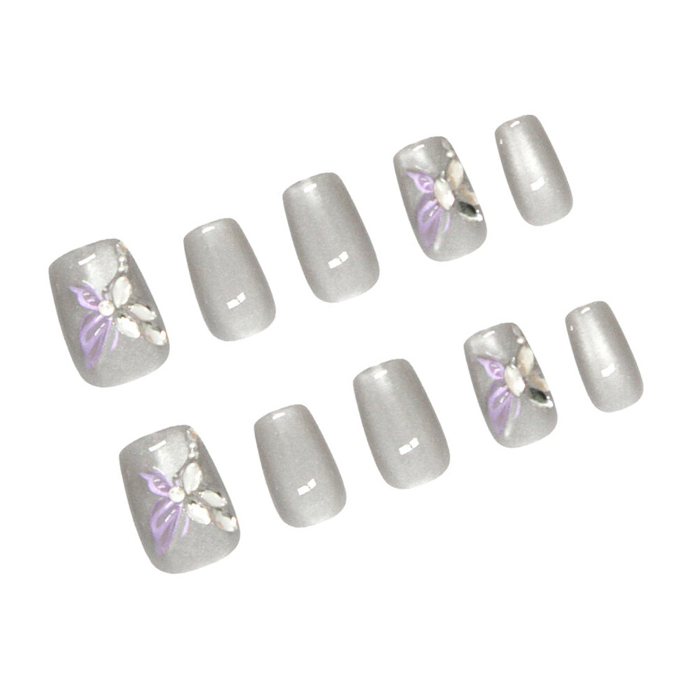 Reach-Tools (Xs) Rhinestone Grey Cat Eye Fake Nails For Work & Party