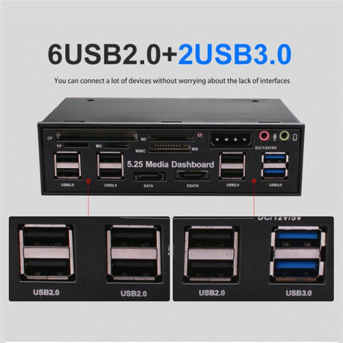 5.25 Inch Media Dashboard with USB 2.0/3.0 E-  Multi-Card Reader for Desktops 2