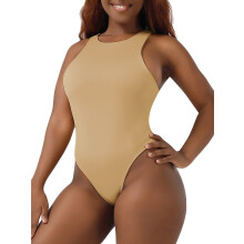LELINTA dame sexy ermeløs ensfarget halterneck-hals slank høy elastisk bodysuit for kvinner