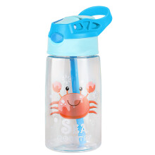 Gourde étanche de 470 ml pour enfants avec paille, gourde portable à bouton-poussoir, idéale pour l'école et le sport. Motif crabe.