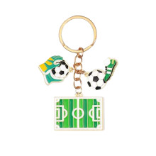 Football Keychain Soccer Field Design Metal Polished Finish