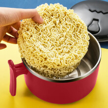 Ramensoppskål med tätt lock, handtag och ångöppning. Dubbelväggig nudelkokare i rostfritt stål. Instant och vanlig ramen med varmt vatten
