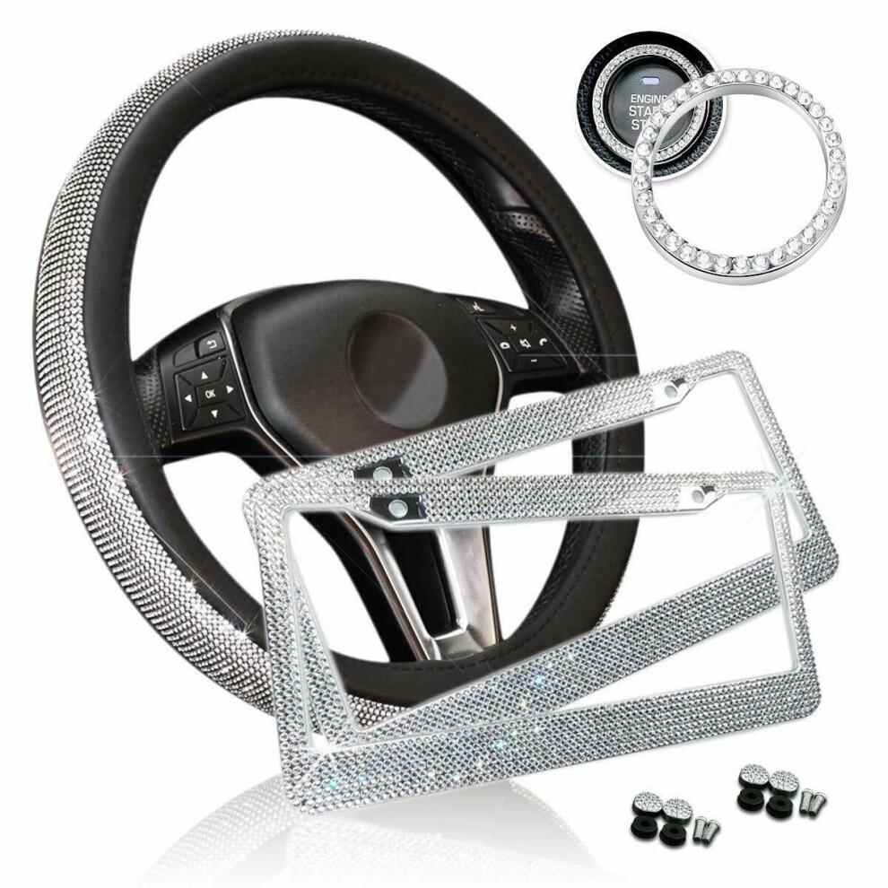 Bling Crystal 15" Touch Feeling Pu Leather Steering Wheel Cover 9028731235080