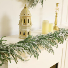 Guirlanda de Natal de pinheiro Norfolk de 1,8 m com neve, guirlanda de cedro com toque realista, guirlanda de pinheiro artificial para decoração de