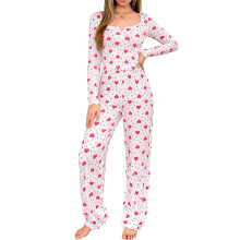 Pyjamaset met lange mouwen en lange broek voor dames - Geschikt als loungewear voor buiten - Roze, maat S