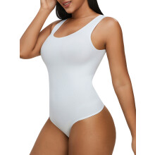 LELINTA Body moldeador de cintura sin costuras con cuello redondo y control de abdomen para mujer, color blanco.