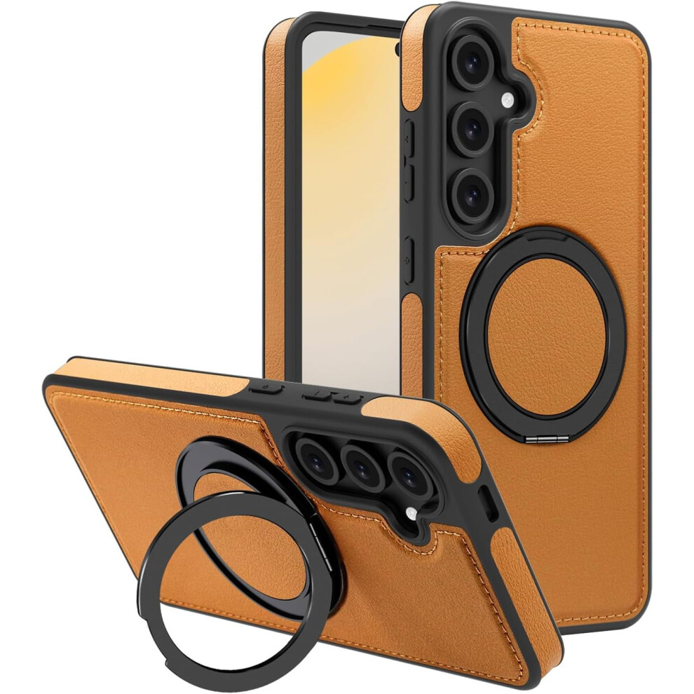 Leather Magnetic Case For Samsung Galaxy S24 Fe Â Magsafe Compatible, 360 Rotatable Ring & Kickstand 9028731235332